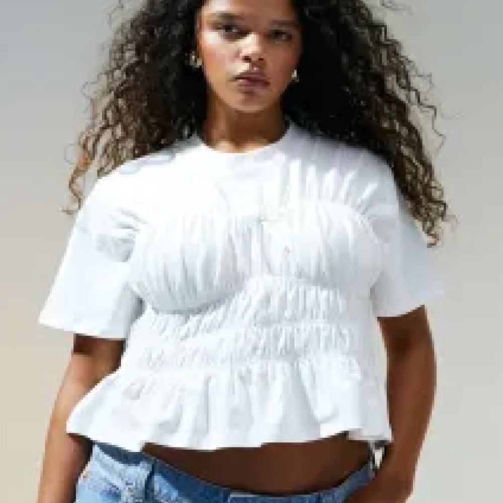 ASOS DESIGN Curve shirred corset waist t-shirt in white
